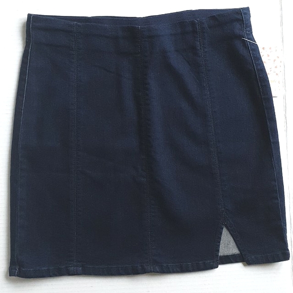Free People Femme Fatale Mini Dark Denim Blue Split Hem Pull-On Skirt Sz Sm - Picture 12 of 16